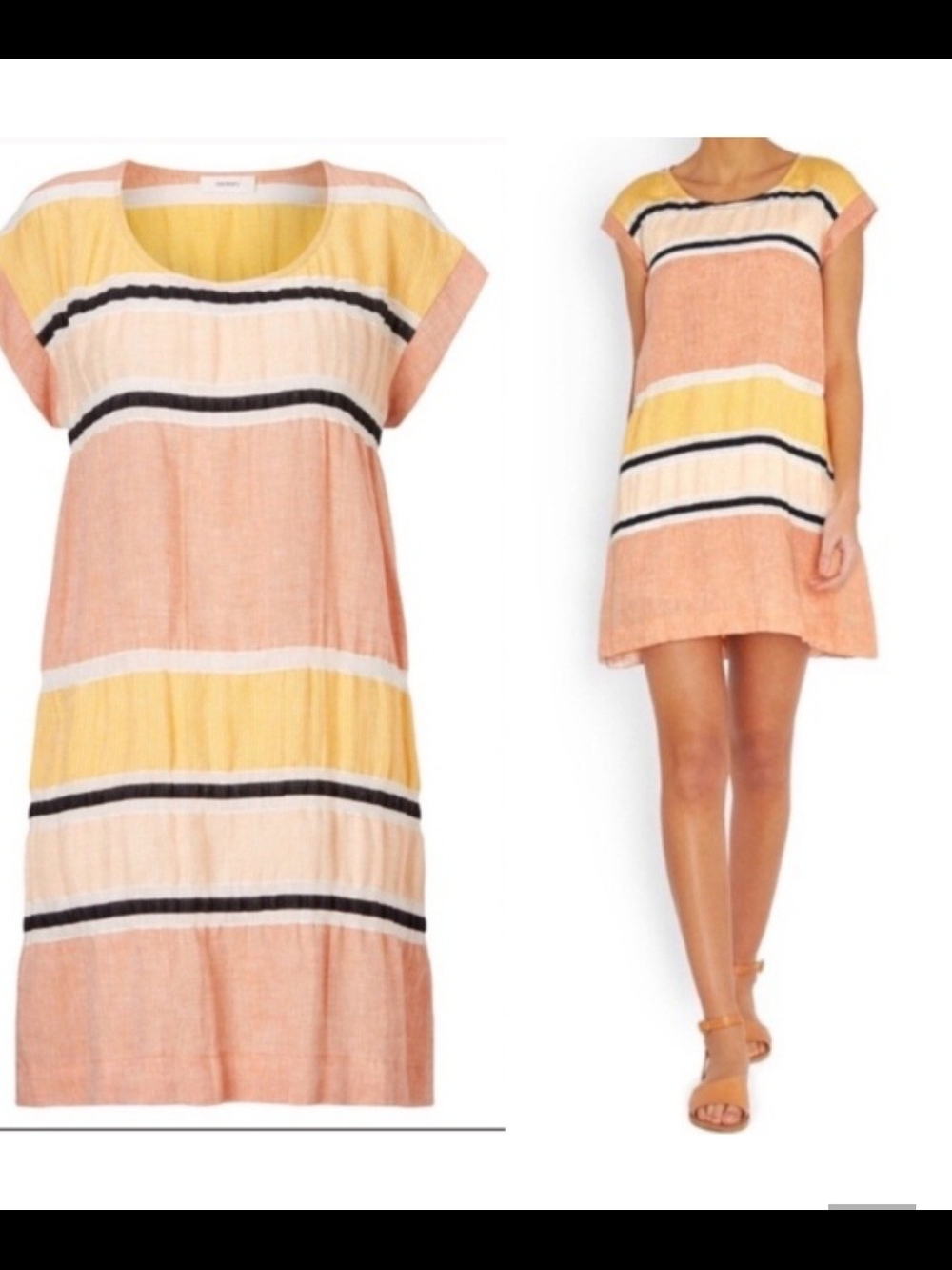 Anthropologie- -SITA MURT- Striped Peach & Yellow Women's Mini Dress.